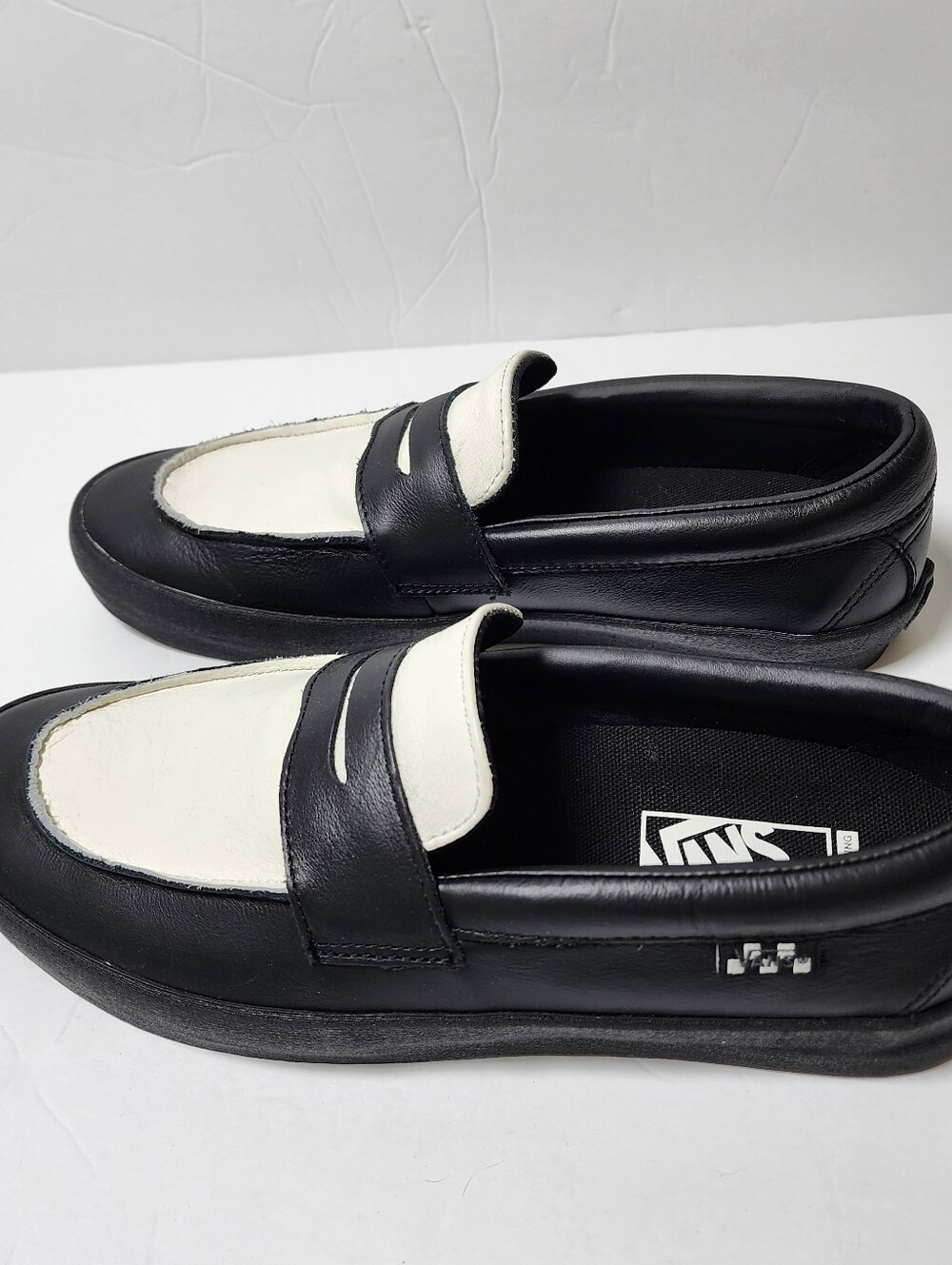 Vans Skate Loafer Black And White Color Way Leather Slip On Mens Size 9 - Picture 5 of 9